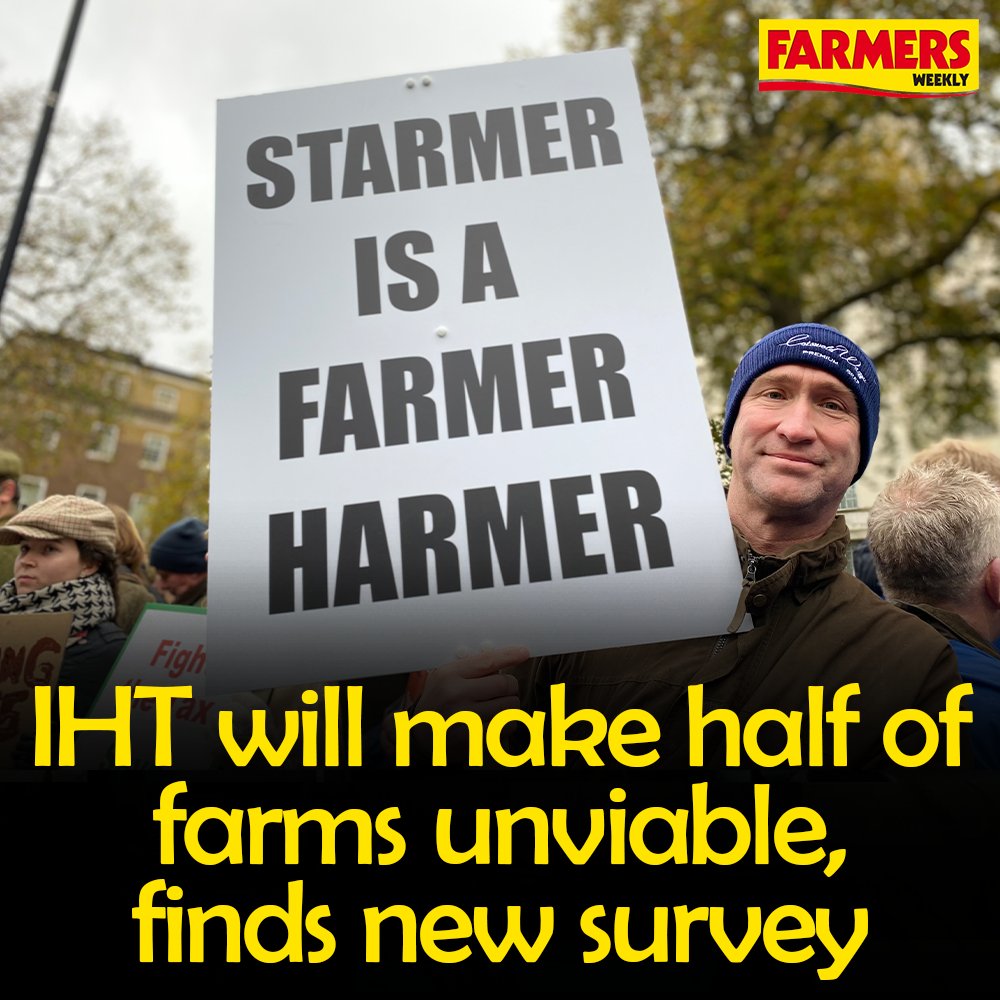 FarmersWeekly's tweet image. 💷 New research shows that half of farmers surveyed believe their farms will become unviable due to the changes to inheritance tax relief announced in the Budget.

READ MORE: ow.ly/EBI450UaNp4