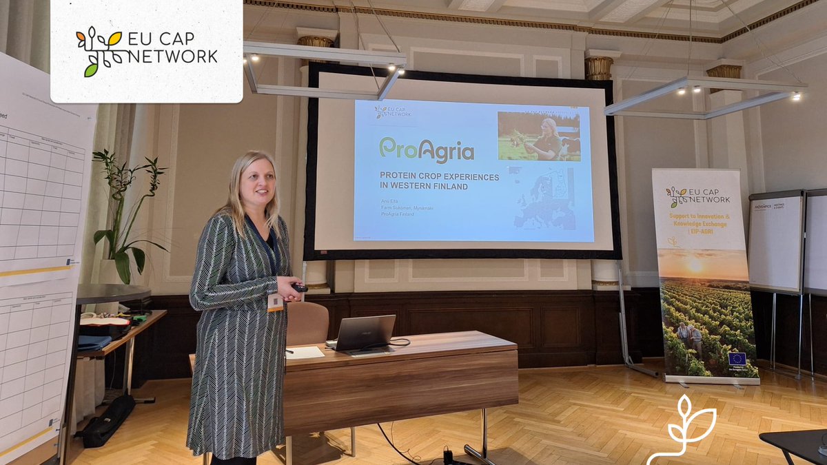 eucapnetwork's tweet photo. At the #FGproteincrops, farmers Anna van der Bijl 🇳🇱, @EllaAnu 🇫🇮  &amp; Martin Bourke 🇮🇪 explain what inspired them to work with #proteincrops. Challenges &amp; future plans?
💬“We see a growing interest in deep root species, legumes &amp; carbon farming. Discussion groups give new ideas.” https://t.co/mur3E3vNbL