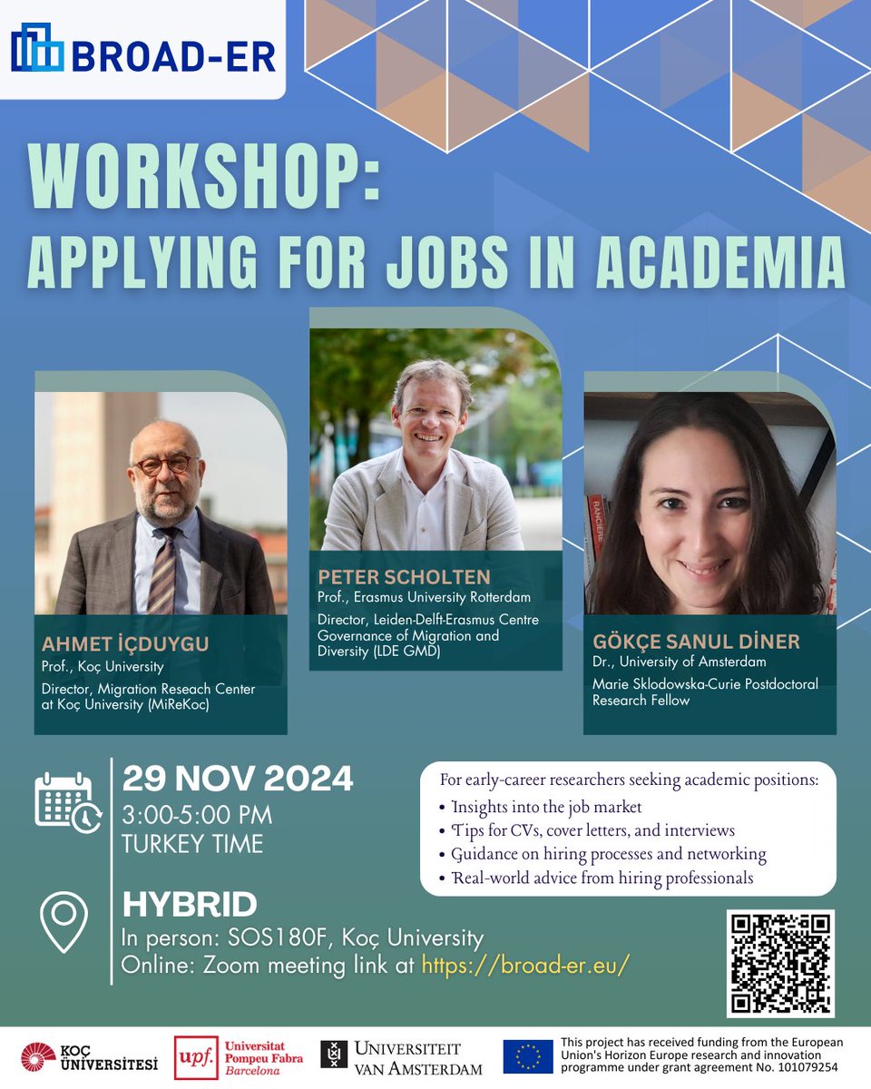 Looking for a job in academia? 
Join our Applying for Jobs in Academia Workshop, 29 Nov, 15-17:00 (Turkey time). Get valuable insights and practical advice from experienced professors and researchers who have firsthand experience in hiring and navigating the academic job market.