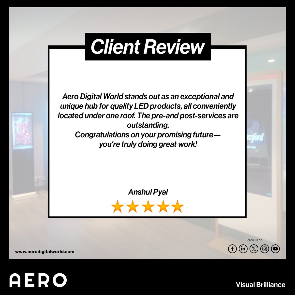 AeroDigitalWLD's tweet image. Grateful for feedback from our valued customer! #aerodigitalworld is a one-stop hub for customized #ledvideowall products. Thanks for trusting us! Meet us at: aerodigitalworld.com

#aerovisualbrilliance #clientreview #technology #digitalsignages #sales #customertestimonials