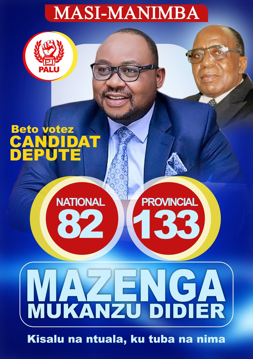 Bana Masi-Manimba beto votez L'honorable <a href="/Didiermazenga/">Didier Mazenga</a> ,82 na National et 133 n'a Provincial Sambu na Masi-Manimba y'a Mbote Mbote.