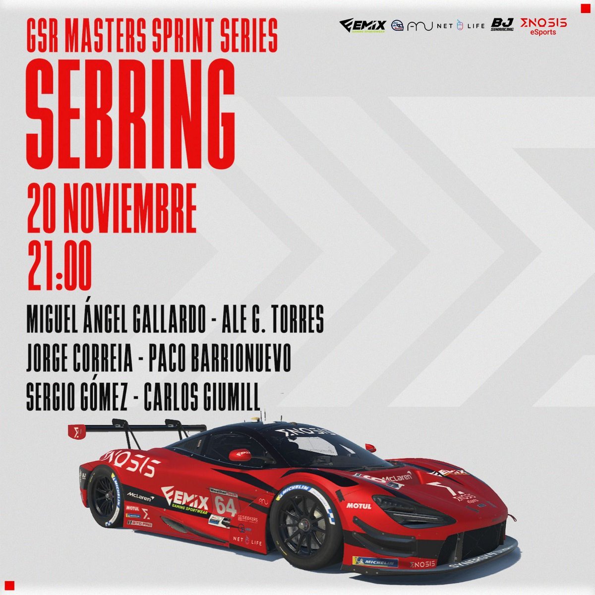 e_enosis's tweet photo. 🏁 GSR @GermanSimRacing 

🗺️ Sebring International Raceway  

🚘 McLaren 720S GT3 EVO 

📺 https://t.co/HYmORYtgY3 

#iracing #eSports #simracing 

@Emix_Gaming_ @Bjsimracin1 @NetLifeGaming 

https://t.co/sQB911FcBQ https://t.co/xAGn6WqhMe