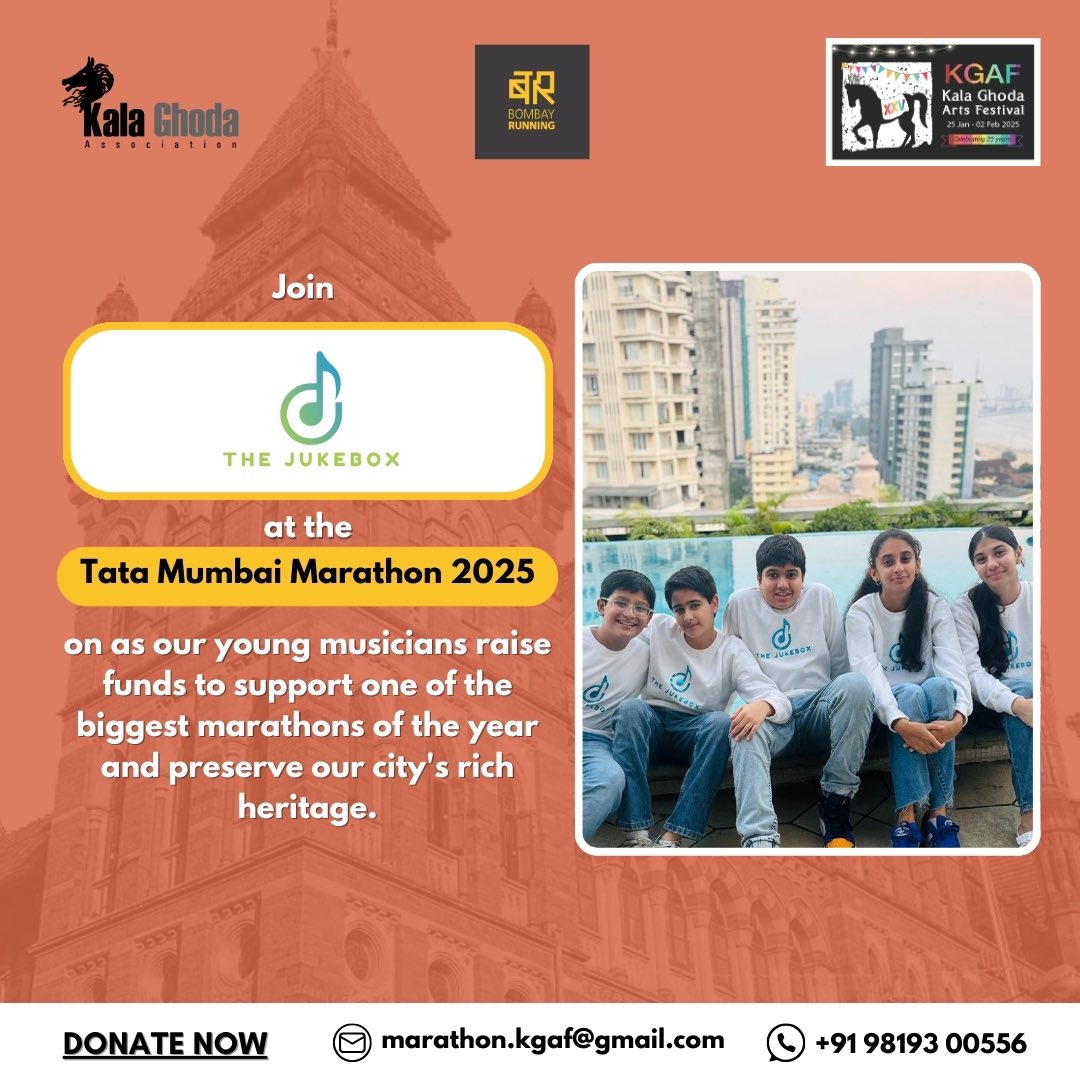 kgafest's tweet image. Join The Jukebox at the Tata Mumbai Marathon 2025! 

Let's celebrate music, culture, and community together!

#TataMumbaiMarathon #BombayRunning #KalaGhodaArtsFestival #MumbaiMarathon #TheJukebox #SupportTheArts #KGAFXXV