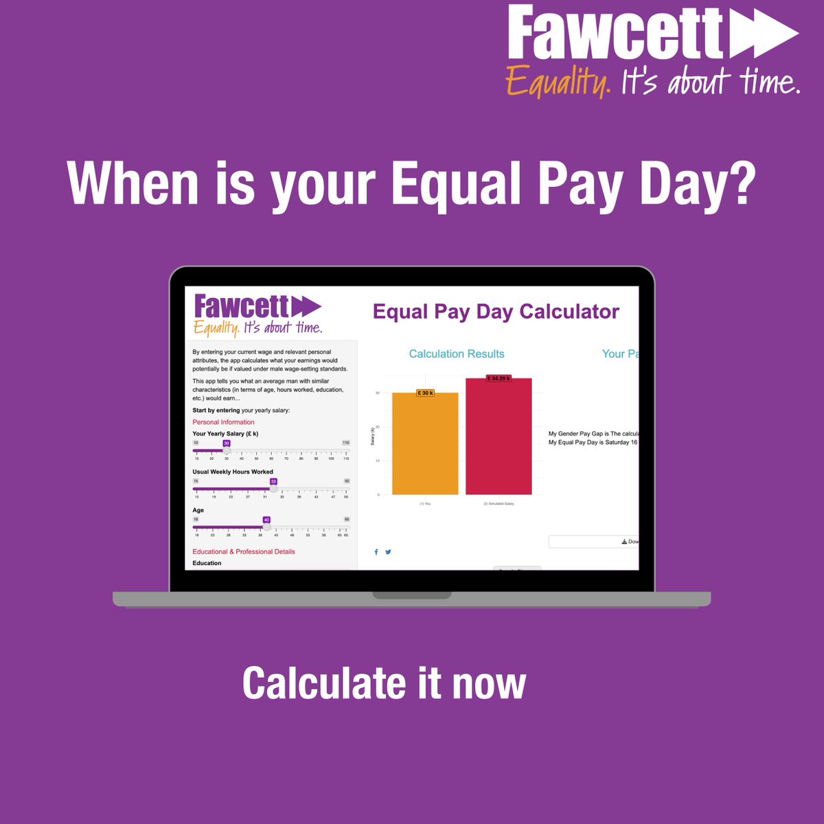 💔 Do you know when your personal Equal Pay Day is?

Find out yours: fawcett.shinyapps.io/equalpayday202…

The gender pay gap isn’t just a statistic—it’s a harsh reality affecting livelihoods, futures &amp; dreams. It’s time to acknowledge the truth and demand change.
#EqualPayDay24 #JoinFawcett