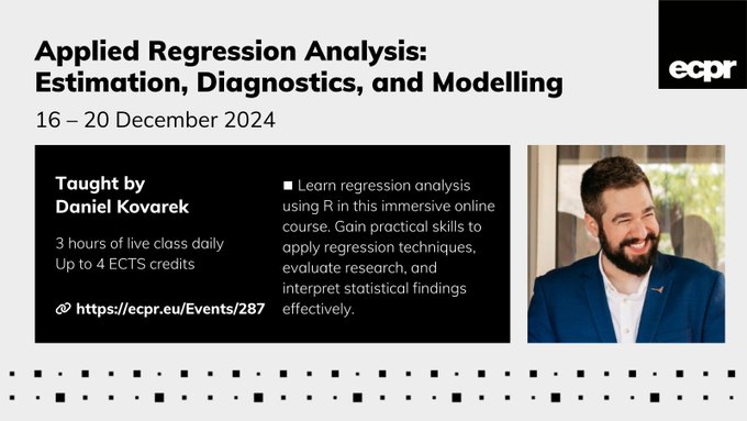 ECPR's tweet image. ⏰ 5 days left to register
⚡ Gain practical skills to confidently apply regression techniques, evaluate research &amp;amp; interpret statistical findings in #PolicyAnalysis + more on @kovarekd online course ecpr.eu/Events/287 
⏳ 25 Nov
🎬 View course taster youtu.be/gTUD4ZKhFUY