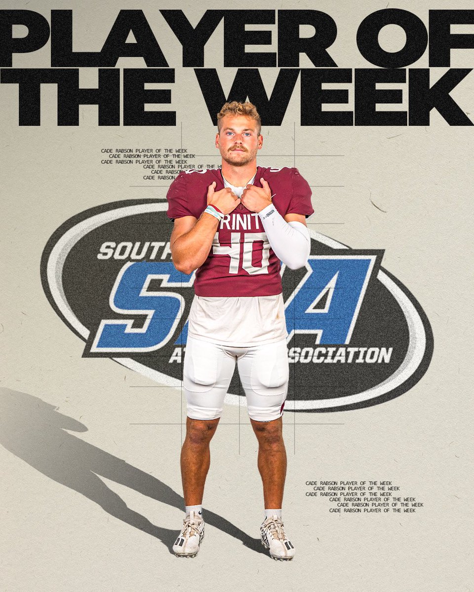 Trinity University Football (@tufootballtx) on Twitter photo Congratulations <a href="/caderabson/">caderabson</a> for being honored as the <a href="/SAA_Sports/">SAA Sports</a> Defensive Player of the Week in our win vs Millsaps!
#BeTheStandard #TigerPride Congratulations <a href="/caderabson/">caderabson</a> for being honored as the <a href="/SAA_Sports/">SAA Sports</a> Defensive Player of the Week in our win vs Millsaps!
#BeTheStandard #TigerPride