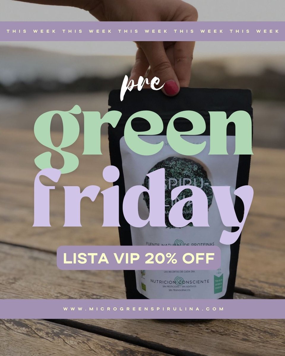 microgreeen's tweet photo. ¡La PRE WEEK Green Friday ya está aquí!💚

👉 Entra en la web y únete a nuestra Lista VIP ahora y consigue:
✅ Acceso prioritario a los descuentos antes que nadie.
✅ Un 20% de descuento total (5% adicional al 15% del Black Friday).

¡Fecha limitada!💥

🔗 https://t.co/13FLcRMZc5 https://t.co/BXGdl71Tyw