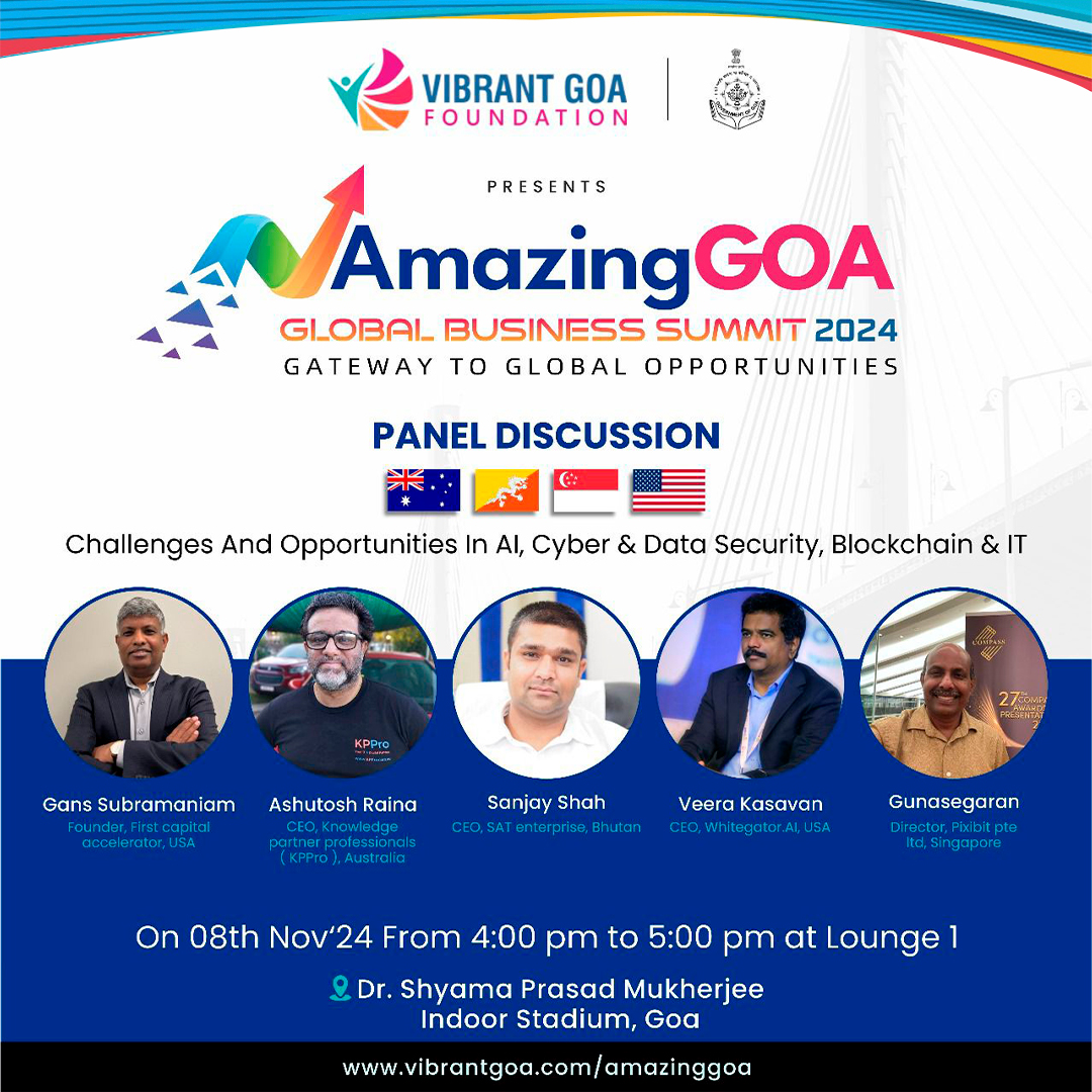 Vibrant_Goa's tweet photo. 🤖 Shaping the Future of Tech!
The AI &amp; Cyber security Panel Discussion at the Amazing Goa Global Business Summit 2024 dived into cutting-edge advancements in AI, blockchain, data security, and IT. Let’s redefine possibilities in the tech world, together!

#AmazingGoa https://t.co/SUNfIWp1dR