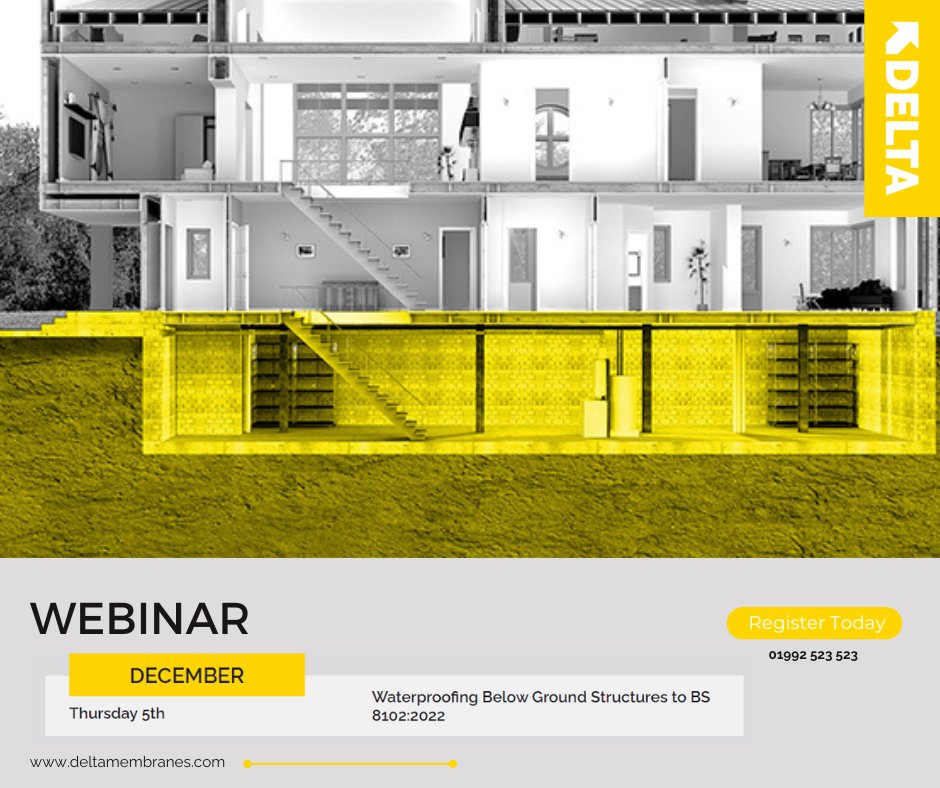 Our technical team will  delve into the intricacies of waterproofing below-ground structures.  This <a href="/theNBS/">NBS | Powered by Hubexo</a> <a href="/RIBA_CPD/">RIBA CPD</a> double point accredited session will provide comprehensive information about the relevant  legislation, regulations, and standards.  Email info@deltamembranes.com