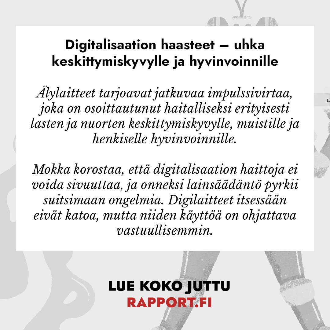 RapportFI's tweet photo. 🖌️ Miten kulttuuri kehittyy, kun digitalisaatio, budjettileikkaukset ja yleisöjen pirstaloituminen muokkaavat tapaamme nauttia siitä?

Tulevaisuudentutkija Roope Mokka muistuttaa, että vaikka digitaalisuus haastaa perinteiset muodot, kulttuuri on edelleen avain yhteisöllisyyteen.
https://t.co/ifMu4JXOuf

Tämä juttu on Aiherahoitettu artikkeli. Jutun tilaaja on Kulttuuri Espoo.