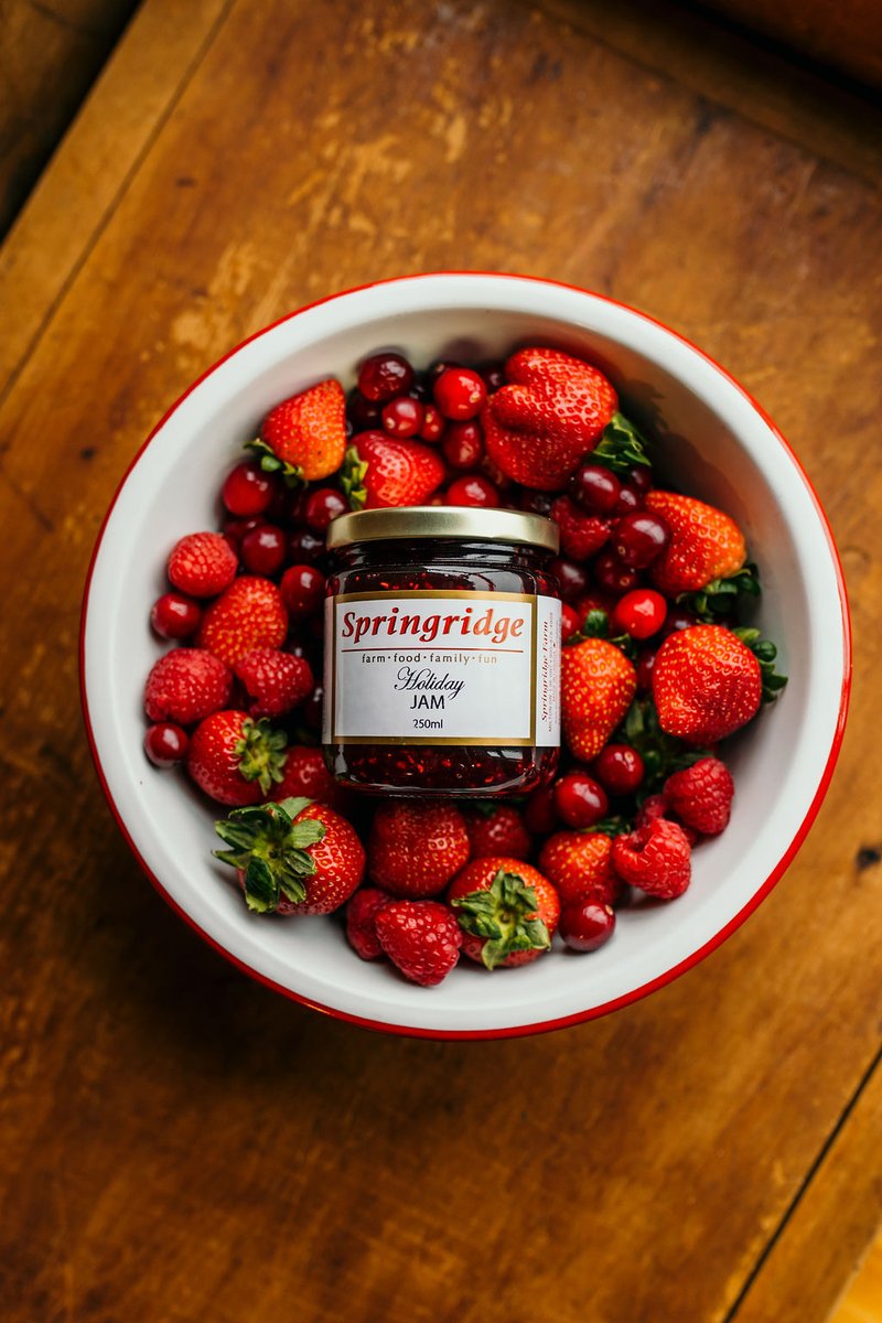 Holiday Jam ✨
This Christmas classic has been a Springridge Farm festive favourite for years!

It’s bursting with berries: strawberries, raspberries, and cranberries – and it’s made from scratch right here in our Farm Kitchen. Find it in our Merry Market – daily from 9 to 5.