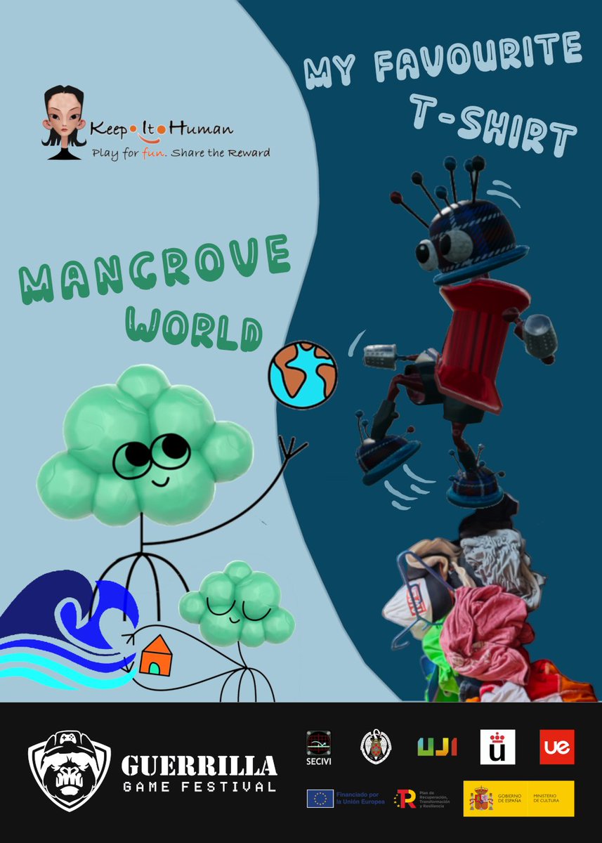 Heading to #matadero 👉#Guerrillagamefest24 in Madrid!! Can't wait to meet other Spanish #gamedev and get feedback from players.
Bringing two games: #MyFavouriteTshirt and #mangroveworld #indiedev #indiegame