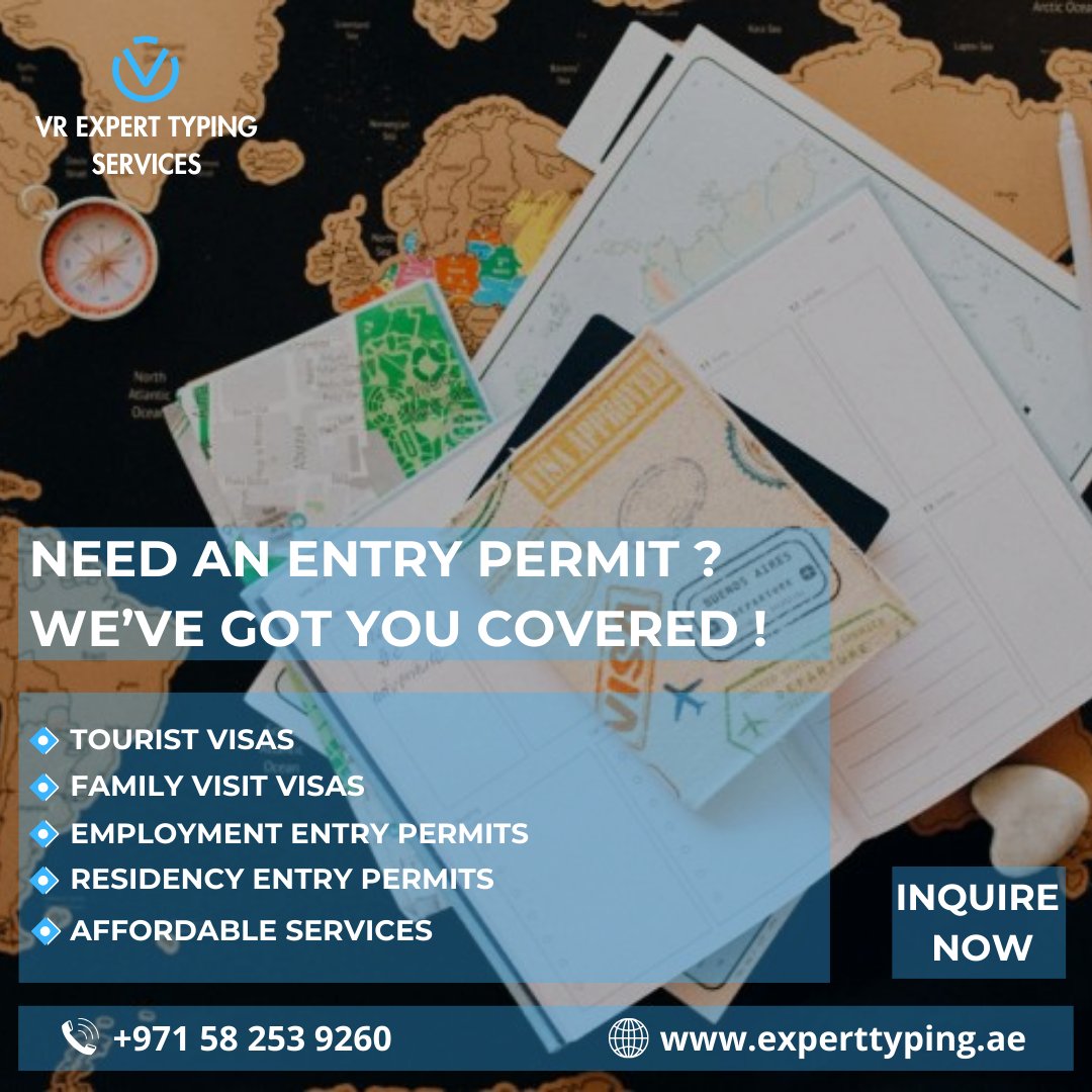 expertyping's tweet photo. Need an Entry Permit? We’ve Got You Covered! 🛬

📞 Call us at +971 58 253 9260
💬 DM for more details!
🌐 Visit our website: https://t.co/bfgBNe3uDI

#EntryPermits #TypingCenterUAE #HassleFreeVisa #TravelMadeEasy https://t.co/sLURLygH23