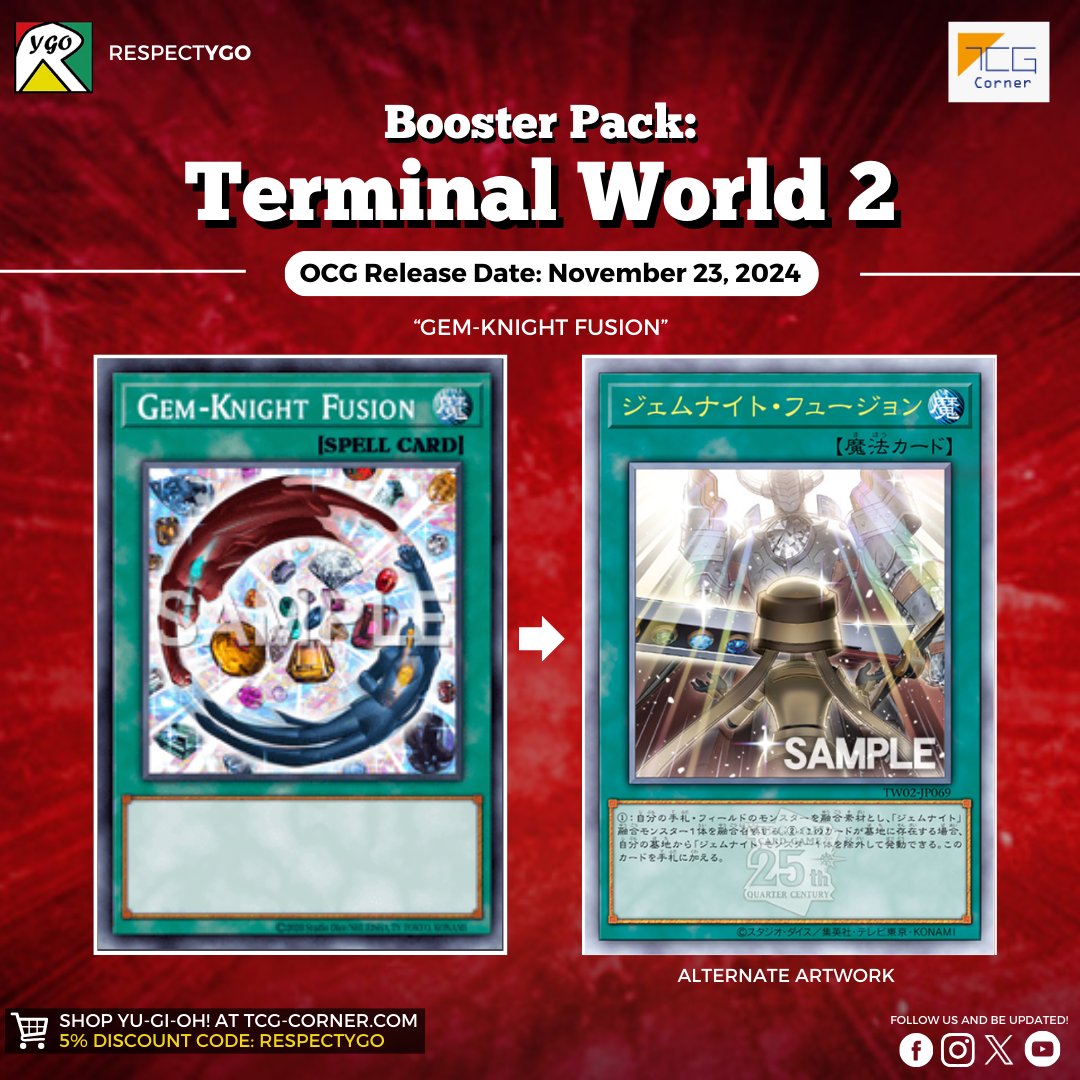 Respect_YGO's tweet photo. [TW02] "Gem-Knight Fusion" is revealed to be the Alternate Art choice for "Gem-Knight" in TERMINAL WORLD 2! 😱‼️

 #yugiohcards #遊戯王 #ocg #yugiohcommunity #terminalworld2 #YuGiOhMasterDuel #fyp #gemknight

~ArcKnight https://t.co/gZ3e1kQQUp