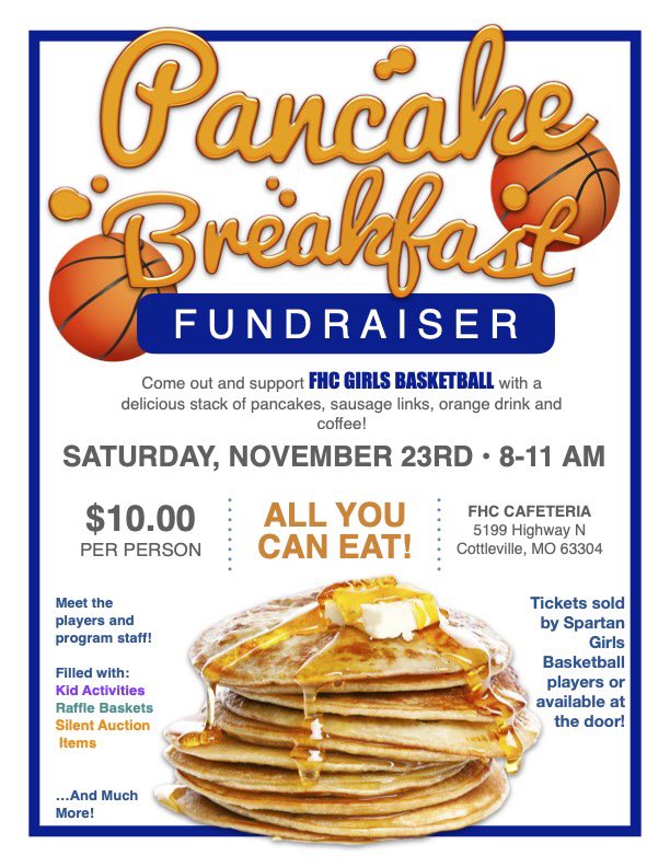FHCgirlsbball's tweet photo. IT’S ALMOST HERE!

Make plans NOW to attend the FHC GBB Annual Pancake Breakfast this SATURDAY! 

Food✔
Family✔
Friends✔
And... FUN for the kids✔

Buy your 🎟️'s from any FHC GBB player or at the door!

#PTR⚒ https://t.co/xNO5jlPhUT