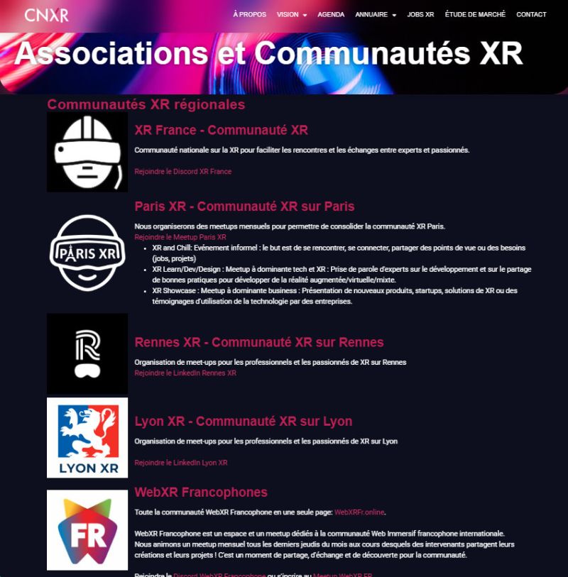 Afin d'enrichir et renforcer l'écosystème #XR (AR/VR/MR/Spatial) français, le CNXR propose 3 outils :
- Agenda collaboratif avec tous les évènements XR à suivre
- Forum de l'emploi CDD, CDI. Stage, Thèse...
- Annuaire des associations et communautés 
👉🏻
linkedin.com/posts/cnxr-con…
