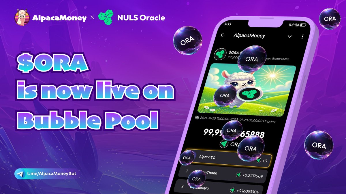 AlpacaMoneyX's tweet photo. โก๏ธNEW #AIRDROP๏ผ ๐ฅ
100,000 $ORA has been added to the Bubble Pool of #AlpacaMoney.
It is an Oracle service built in the @Nuls native network.
Keep collecting your $GRASS to claim your $ORA!
https://t.co/y9uIftE1Bd
#ORA #BubblePool #TonEcosystem https://t.co/G3BGru14AP
