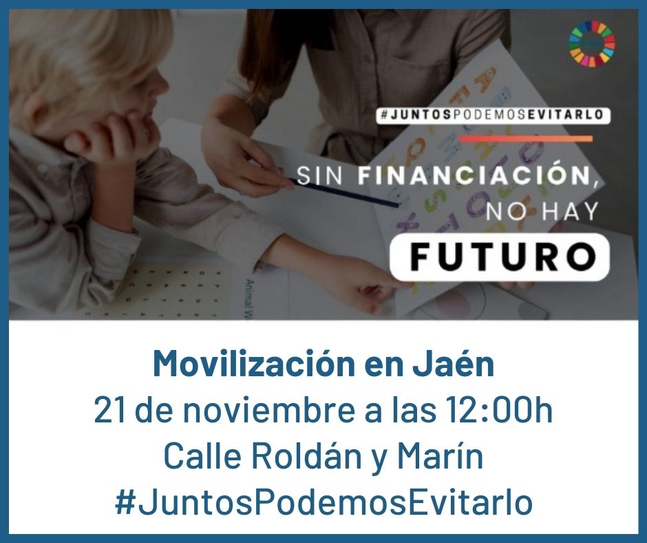 ¡Sin financiación no hay futuro! Las entidades del sector de la discapacidad de la provincia de JAEN nos concentraremos el jueves 21 de noviembre a las 12.00h en la C/ Roldán y Marín al objeto de mostrar nuestra disconformidad con esta situación que va a acabar con el sector.