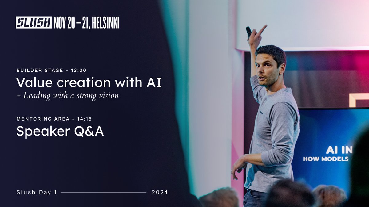 Today is Day 1 of <a href="/SlushHQ/">Slush</a>!

Many exciting keynotes, firesides and panels happening at all the different stages. Silo AI co-founder <a href="/petersarlin/">Peter Sarlin</a> will be at the Builder Stage:

🕐 13:00 - 13:57 🕐
Fireside Chat

🕑14:15 - 15:00 🕑
Speaker Q&amp;A

Hope to see you there!