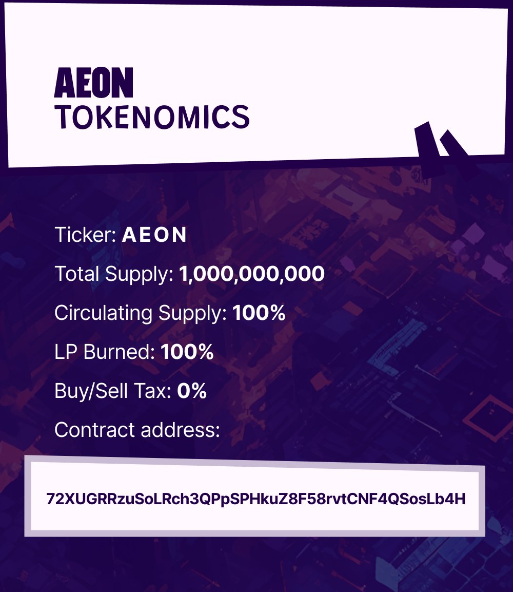 RealAeonproject's tweet photo. Let’s talk tokenomics (1/12)🌐 

The $AEON Whitepaper dives deep into our foundation and vision.  

No hype, just facts. 1B supply. 100% LP Burned. 10k+ holders already 📷 

Your project. Your future. 

Ready to take the next step?  
#AEONarmy https://t.co/0SIJsKxEZT