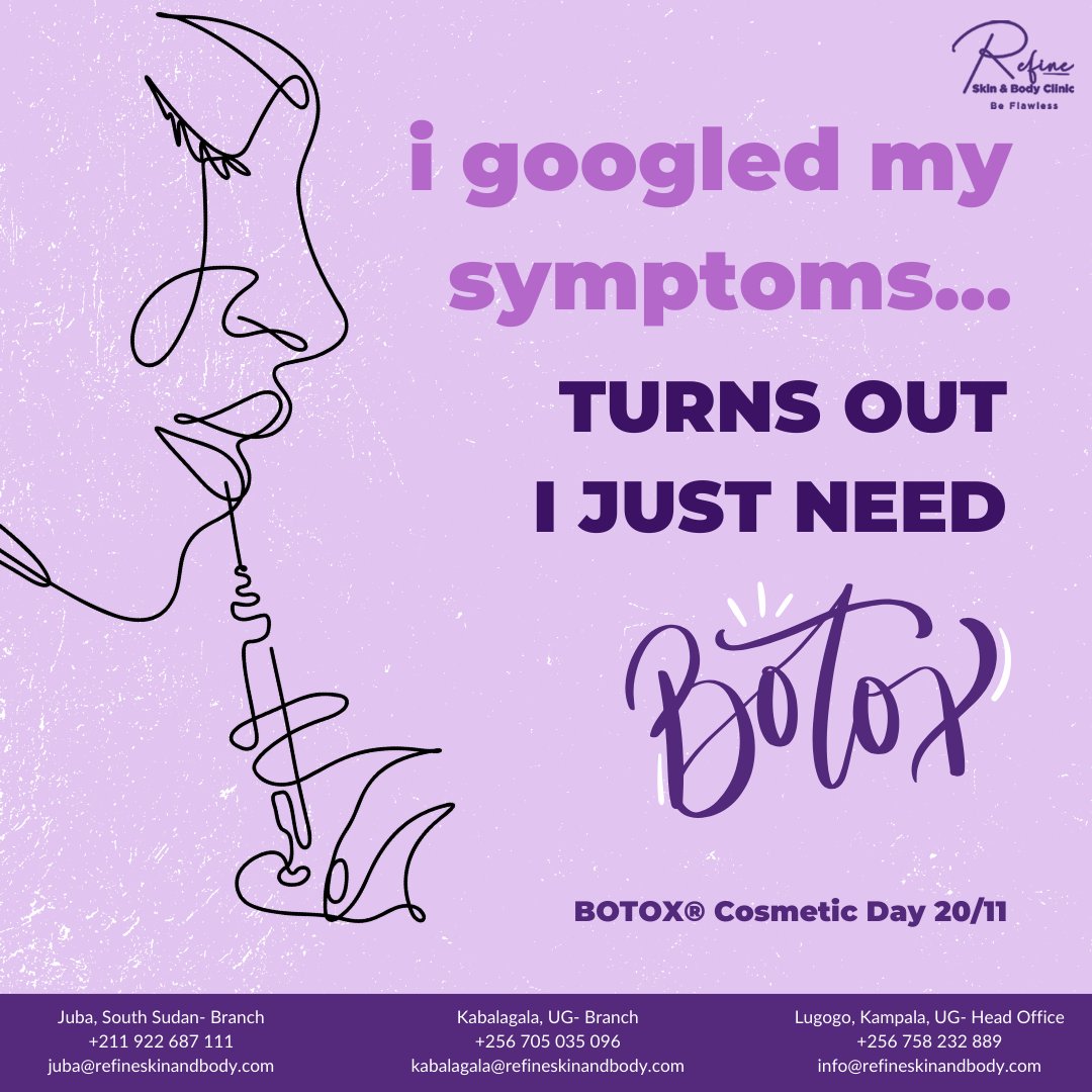 RefineClinicUG's tweet image. Happy Botox Cosmetic Day! 🎉

Today, we’re celebrating confidence, self-care, and that smooth, youthful glow you love! 💉✨ And guess what? Black Friday is just around the corner, and we’ve got something exciting lined up for you! 👀 

#Botox #wrinkles #finelines