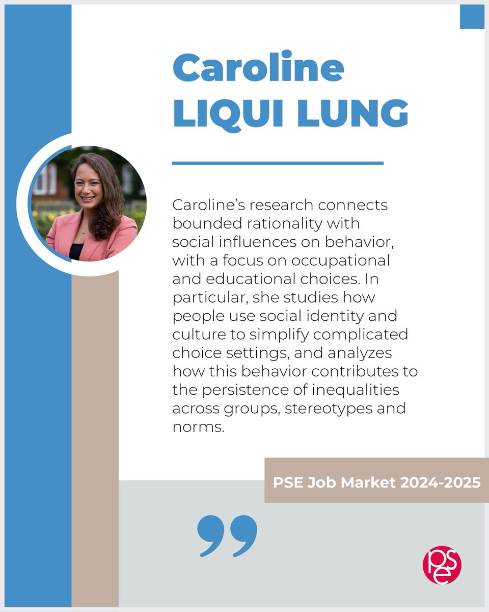 PSEinfo's tweet photo. 💼 #JOBMARKET(6/10)
🔎 Meet @LQL_Caroline (PSE), an EJME and JOE Network candidate presented by the Paris School of Economics on the international Job Market.
Read her JM paper and download her CV: https://t.co/sPjLir9Dej https://t.co/tTovvr0qoM