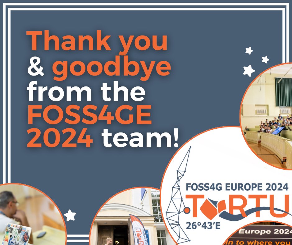 foss4ge's tweet image. 🌟That&apos;s a wrap on FOSS4GE 2024!🌟
 
Thanks again to our amazing speakers, organizers, sponsors, and every attendee who joined us in Tartu! We couldn&apos;t have done it without you!🙌

Final press-release👉lists.osgeo.org/pipermail/disc…
Until next time!🫶
#FOSS4GE2024 #FOSS4GE #FOSS4G