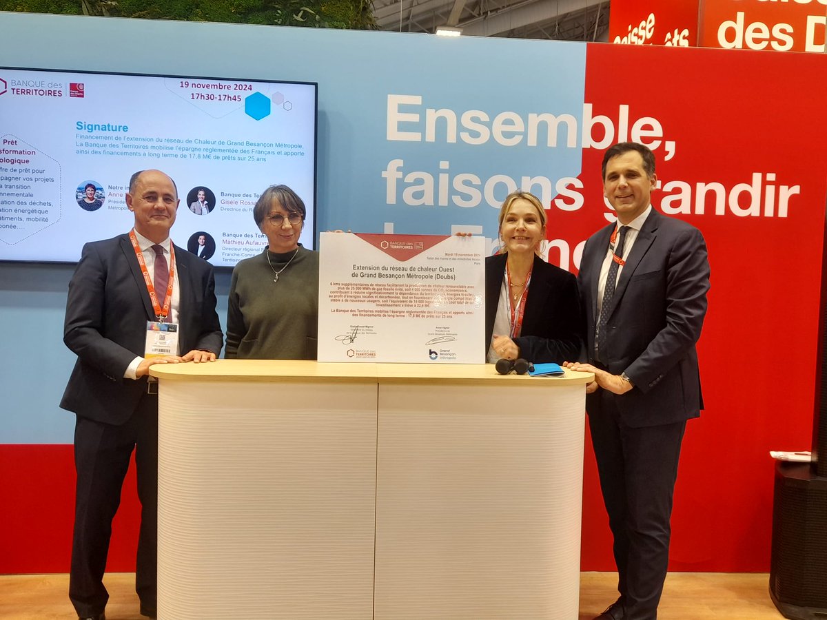 Extension du réseau de chaleur Ouest de Grand Besançon Métropole qui contribuera à réduire la dépendance du territoire aux énergies fossiles, au profit d'énergies locales, décarbonnées et compétitives 
✍️ 17,8 M€ de prêts transformation écologique #VotreEpargneEstUtile