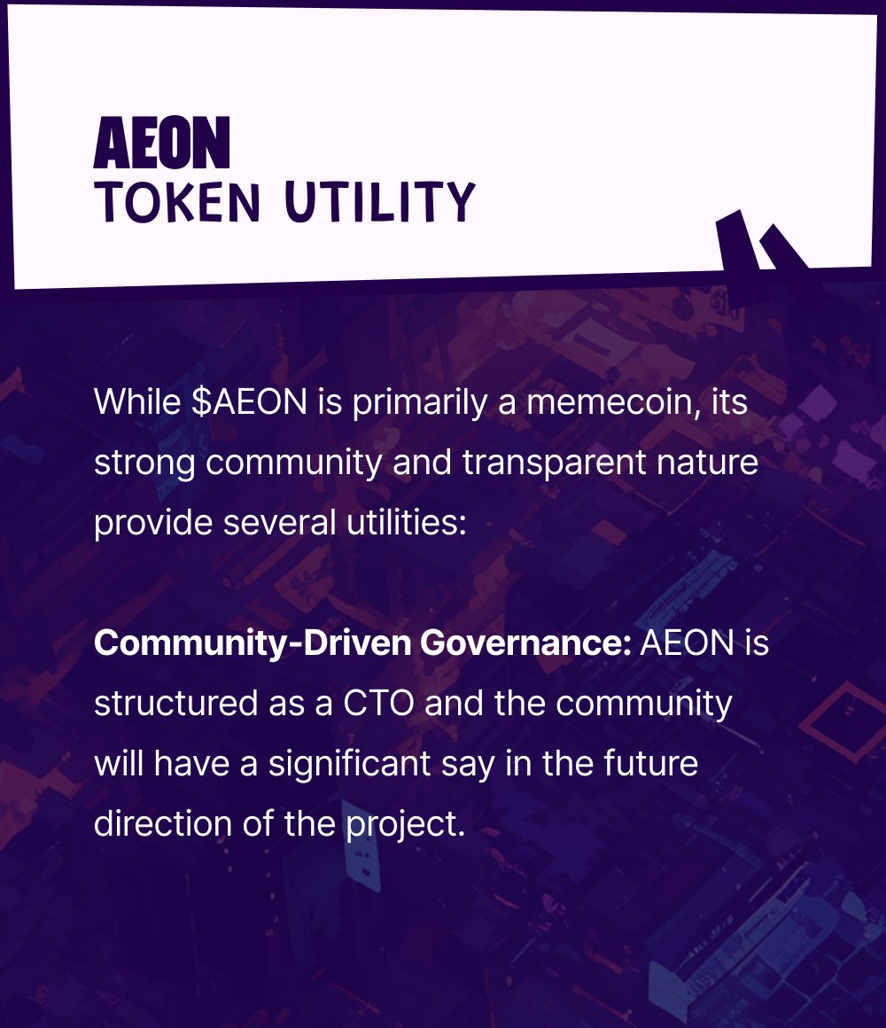 RealAeonproject's tweet photo. About $AEON Utility (2/12) 🔘📶

What makes us more than just a memecoin?
🔹 Community-driven decisions
🔹 Built on trust &amp; transparency
🔹 Endless growth potential

Follow the journey—next page in 4 hours 🕒
#AEONarmy #AEONReborn https://t.co/S3XF1tChFU