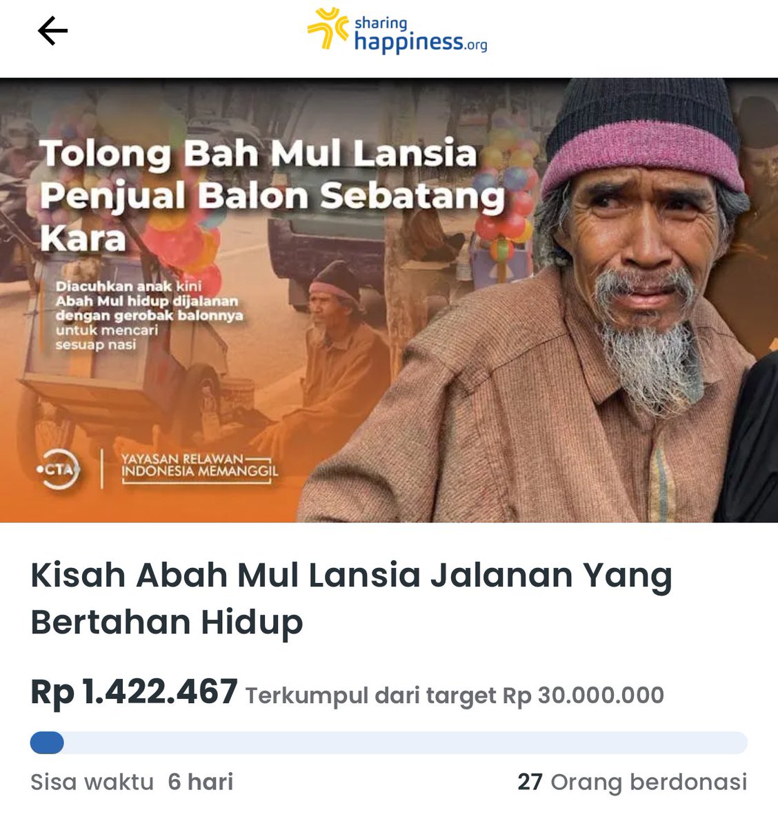 uiuiuiiii_'s tweet photo. gais sudah mau satu bulan bantuan Abah Mul belum bisa mencukupi kebutuhannya, Aku cuman mau bantu cariin kontrakan dan bawa abah berobat kesian setiap ketemu pasti selalu habis muntah darah😭

orang baik please bantu Abah sekarang juga🥺🙏🏻
https://t.co/duI5yiQnNi https://t.co/gBP0ahaWyu