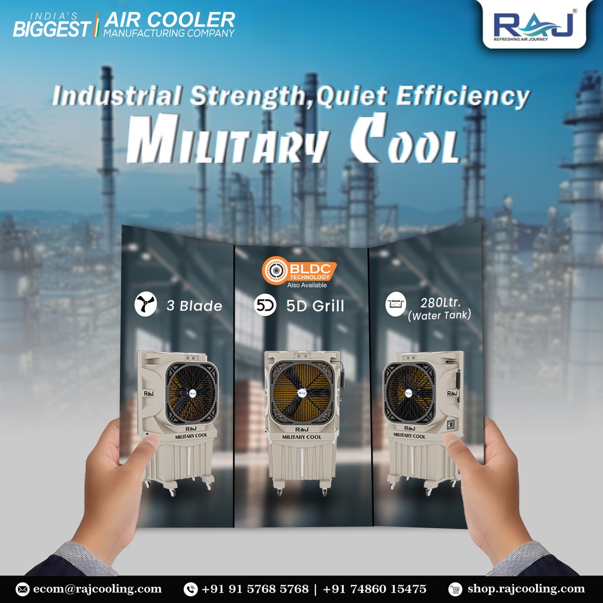 raj_cooling's tweet image. 🌬️ Cooling Solutions That Power Your Efficiency! 💼
Designed for robust performance in every mission. Experience unmatched cooling power with Military coolers built for strength and precision.
#khaliwithrajcooling #ourrajkot #factory  #largespaces #militarycool #rajcoolingsystem