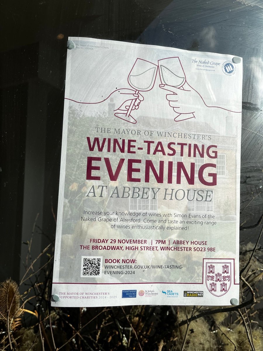 Winchester City Council (@winchestercity) on Twitter photo 🍷 There are only 5 tickets remaining for <a href="/MayorWinchester/">Mayor of Winchester</a> & wine expert Simon's Abbey House charitable wine-tasting on Fri 29 Nov from 7pm, in aid of @StJohnsWinch <a href="/WinchRadio/">Winchester Radio 94.7FM</a> <a href="/WinchesterSCC/">Winchester SeaCadets</a> & <a href="/HistoryTrust/">Hampshire History Trust</a>. £20 pp, incl light refreshments: ticketsource.co.uk/mayor-of-winch… 🍷 There are only 5 tickets remaining for <a href="/MayorWinchester/">Mayor of Winchester</a> & wine expert Simon's Abbey House charitable wine-tasting on Fri 29 Nov from 7pm, in aid of @StJohnsWinch <a href="/WinchRadio/">Winchester Radio 94.7FM</a> <a href="/WinchesterSCC/">Winchester SeaCadets</a> & <a href="/HistoryTrust/">Hampshire History Trust</a>. £20 pp, incl light refreshments: ticketsource.co.uk/mayor-of-winch…