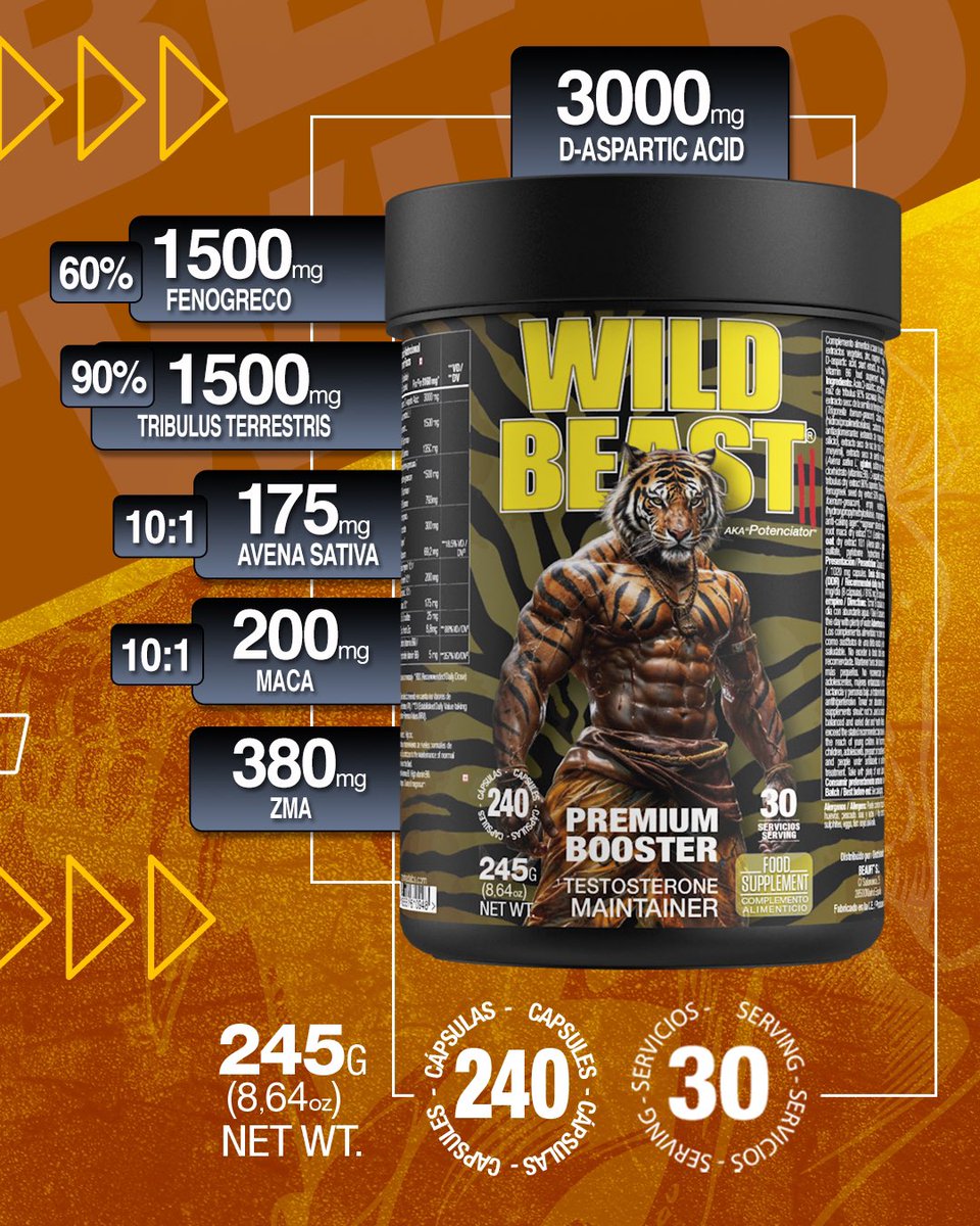 zoomadlab's tweet photo. WILD BEAST - Potenciador premium!  🐯 
El Booster definitivo de Zoomad Labs
¿Te notas flojito? El estrés, la edad pueden jugar en tu contra. Pero con Wild Beast, ¡estarás arriba en pocos días! 🚀🐾

Ingresa en https://t.co/qwwAh7cfKd y obtén el tuyo hoy! 🛒
#testosteronebooster https://t.co/q8uG3mypPZ