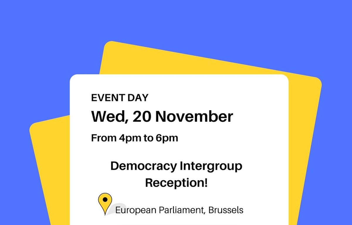 DEMOCRACY INTERGROUP RECEPTION 
&gt;&gt; November 20, 16:00- 18:00
&gt;&gt; European Parliament, Brussels (ASP 5E1)
Are you passionate about supporting democratic initiatives? 
Join us for a special reception to discuss the establishment of the EuParliament's first-ever Democracy Intergroup!