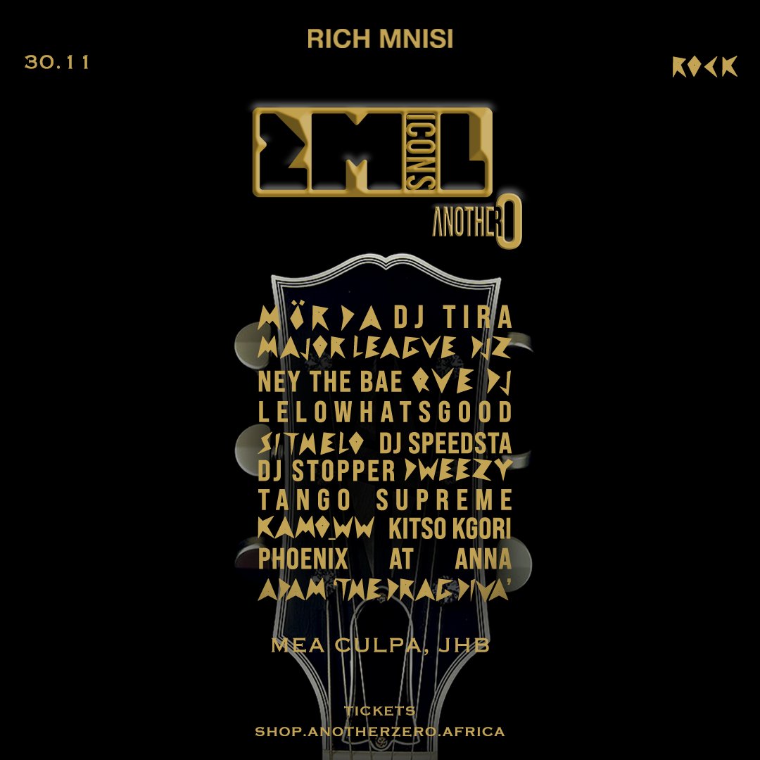 Rich Mnisi and Another Zero proudly present the 5th Annual 2 MILLION ICONS party.

Experience a bold fusion of fashion, music, and culture – and show off your best expression of this year’s theme: ROCK.

Get your threads ready to dazzle the Pink Carpet at Mea Culpa on 30 Nov 👉