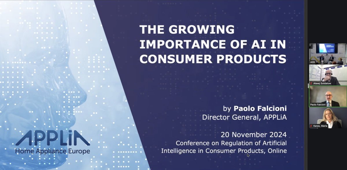 Our DG <a href="/paolofromfar/">Paolo Falcioni</a> just wrapped up an insightful session discussing the evolution of #AI in consumer products at the <a href="/AEB_Russia/">AEB_Russia</a> Online Conference.

Key takeaways:

👉 A risk-based approach ensures AI is safe, reliable, and innovative

👉Clear guidelines build trust and make AI