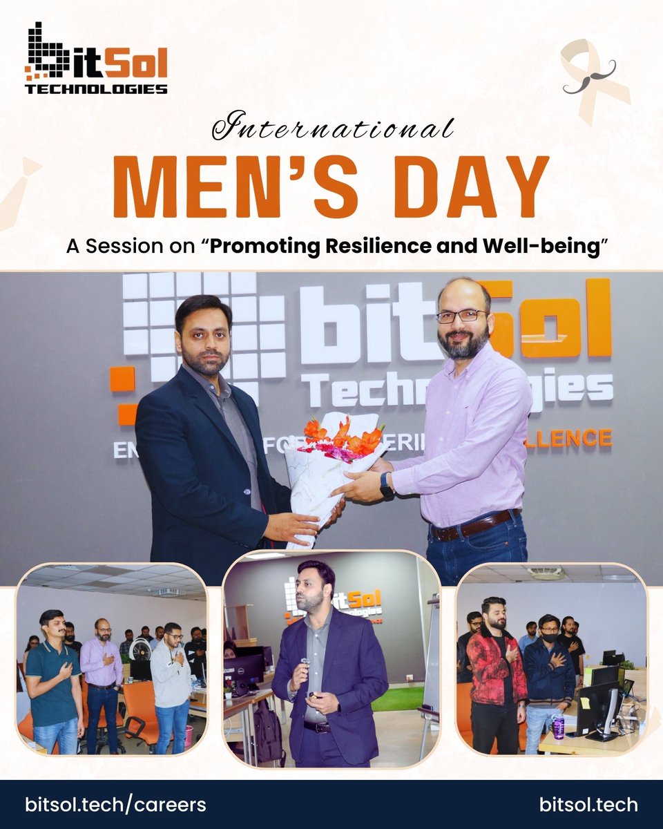 bitsoltech's tweet image. Did you know that nearly 1 in 10 men experience depression or anxiety, yet less than half seek treatment? (Source: ADAA)

This #InternationalMensDay, Bitsol Technologies hosted a meaningful session on “𝐏𝐫𝐨𝐦𝐨𝐭𝐢𝐧𝐠 𝐑𝐞𝐬𝐢𝐥𝐢𝐞𝐧𝐜𝐞 𝐚𝐧𝐝 𝐖𝐞𝐥𝐥-𝐛𝐞𝐢𝐧𝐠”.