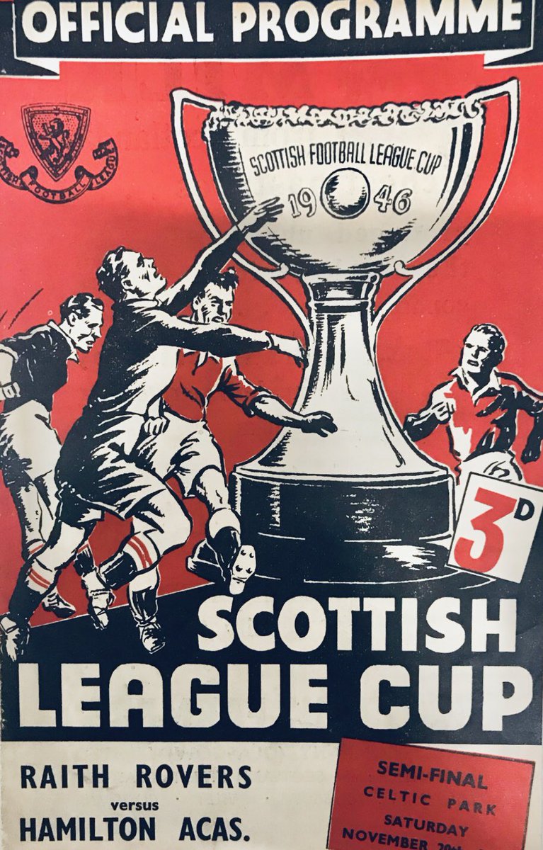 NoMovingOn's tweet photo. Dominant Raith Rovers reached the League Cup final OTD in 1948, beating fellow Division B team Hamilton 2-0 at a wet and windy Celtic Park.

Jimmy Ellis, after Francis Joyner headed on Tommy Brady’s lob, and Willie Penman clinched a March final date with Rangers. Crowd 16,751. https://t.co/ubJBQU4veA