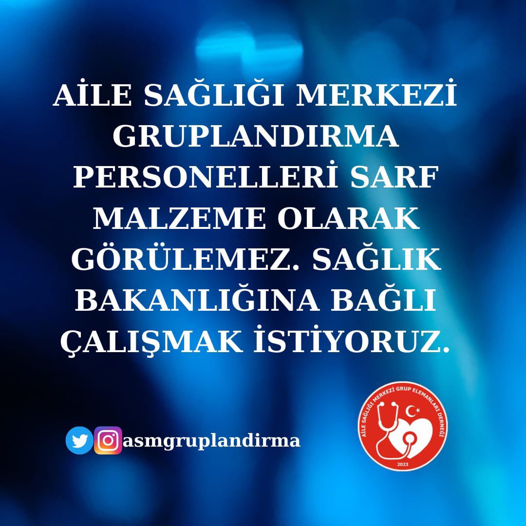 <a href="/asmgruplandirma/">Aile Sağlığı Merkezi Grup Elemanları Derneği</a> <a href="/aylinyaman_/">Dr. Aylin Yaman</a> <a href="/drmemisoglu/">Prof. Dr. Kemal Memişoğlu</a> <a href="/saglikbakanligi/">T.C. Sağlık Bakanlığı</a> Bizler sağlıkçıyız özlük haklarımızla mesleğimizi sağlıkçı sıfatı ile yapmak istiyoruz 

#asmdeişbarışısağlansın