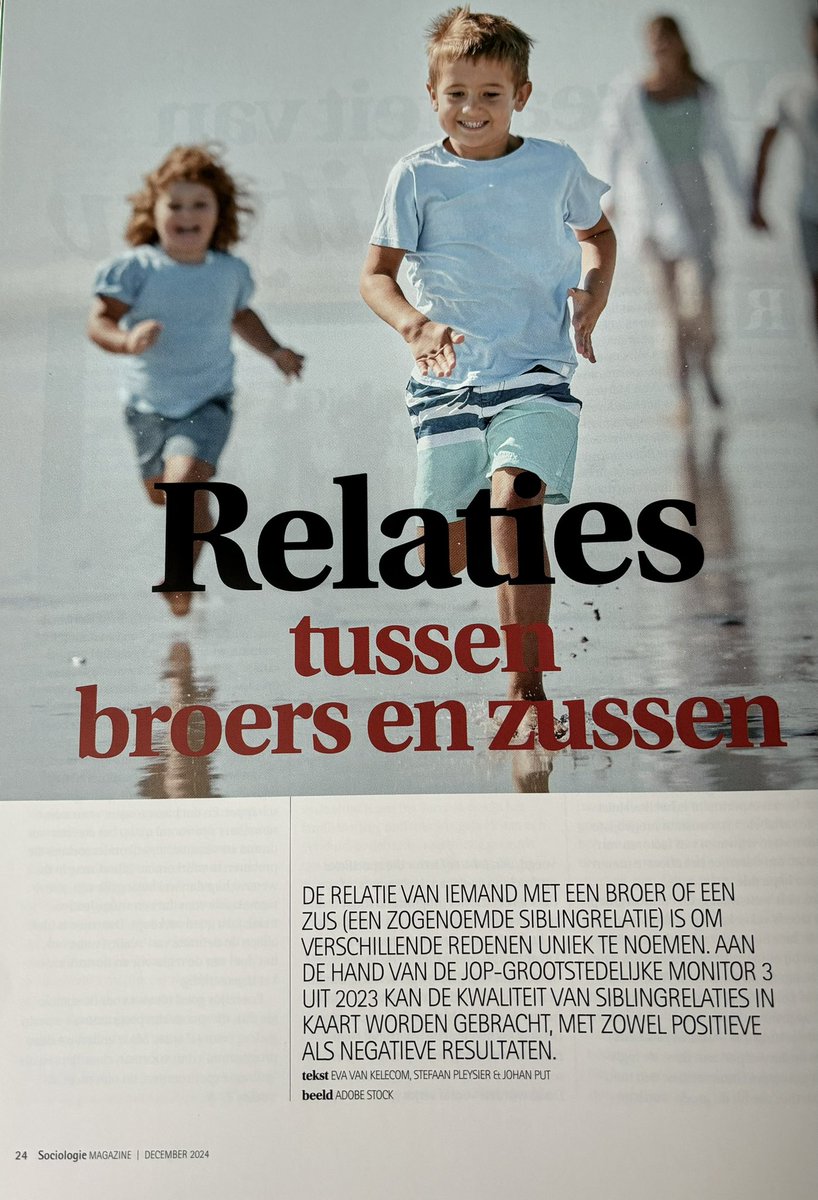 Samen met <a href="/StefaanPleysier/">Stefaan Pleysier</a> en Johan Put schreef ik een bijdrage voor <a href="/SociologieMag/">Sociologie Magazine</a> over relaties tussen broers en zussen op basis van de data van het <a href="/JOPonderzoek/">JOPonderzoek</a>.
De bijdrage sluit aan bij de verdiepende Facts &amp; Figures “Siblingrelaties” 👉🏽jeugdonderzoeksplatform.be/project/facts-…