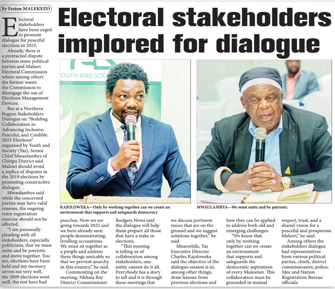 YAS_Malawi's tweet image. REGIONAL STAKEHOLDERS DIALOGUE ON ELECTIONS!