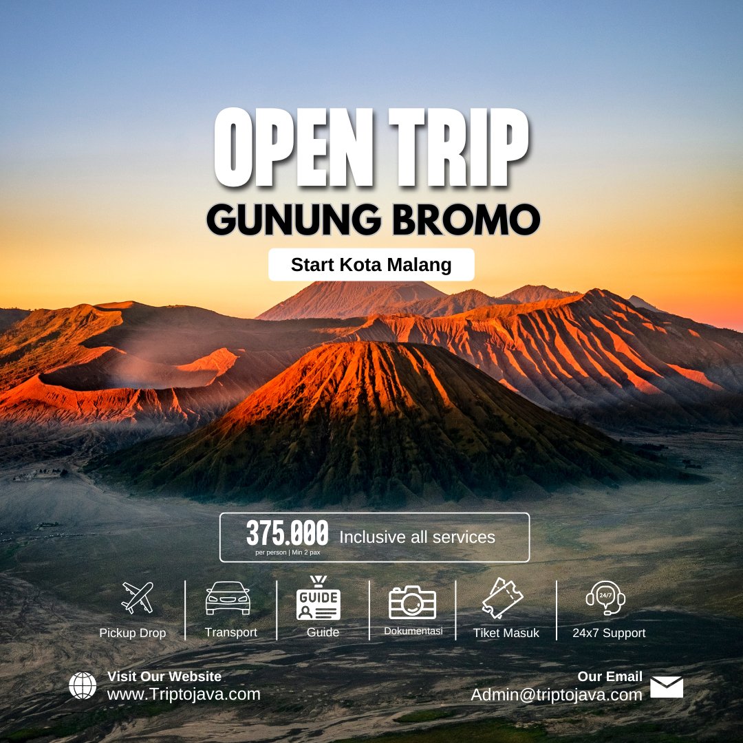 Triptojava's tweet photo. @Triptojava OPEN TRIP BROMO SUNRISE Start Kota Malang berangkat setiap hari
Informasi detail bisa cek website kami https://t.co/sFT27969v1 https://t.co/RiGjzEK188