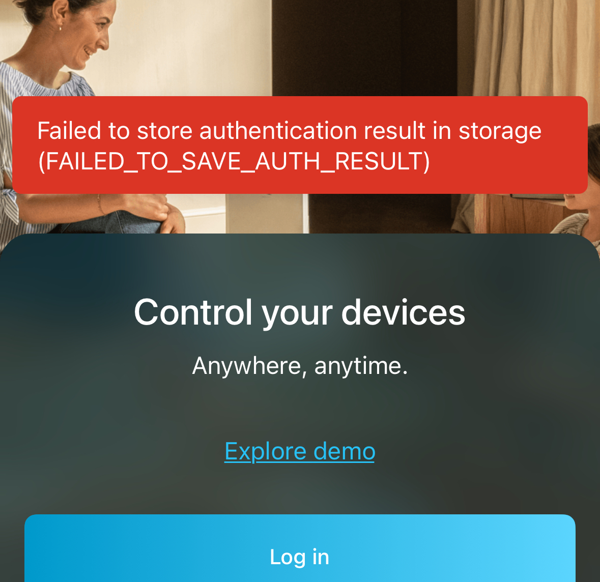 speak2thegeek's tweet photo. Anyone else unable to connect using the @Daikinuk @DaikinEurope ONECTA app this morning? Getting FAILED_TO_SAVE_AUTH_RESULT error when logging in and kicked out of all devices. https://t.co/QnV2trmoU2