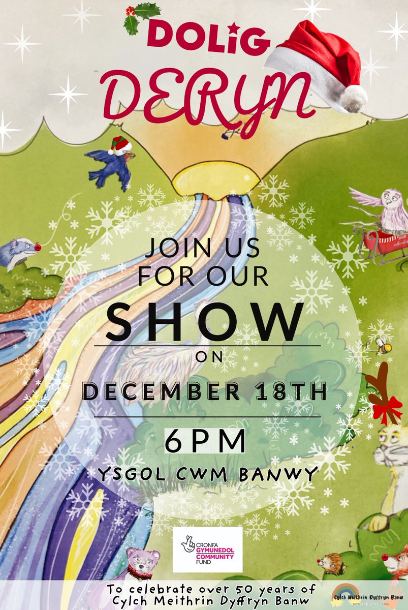 🎭🔴🎅🏼🟠🧝🟡🌟🟢🎉🔵🎄🟣 
Sioe newydd ac unigryw sydd wedi ei chyd-ysgrifennu gan y plant ac <a href="/trydanni/">Anni Llŷn</a> . Edrychwn ymlaen hefyd i gael rhannu cân newydd, arbennig yr ysgol.
Diolch i Gronfa Gymunedol y Loteri am y grant er mwyn sicrhau bod Deryn yn cael ‘Dolig gwerth chweil eleni!