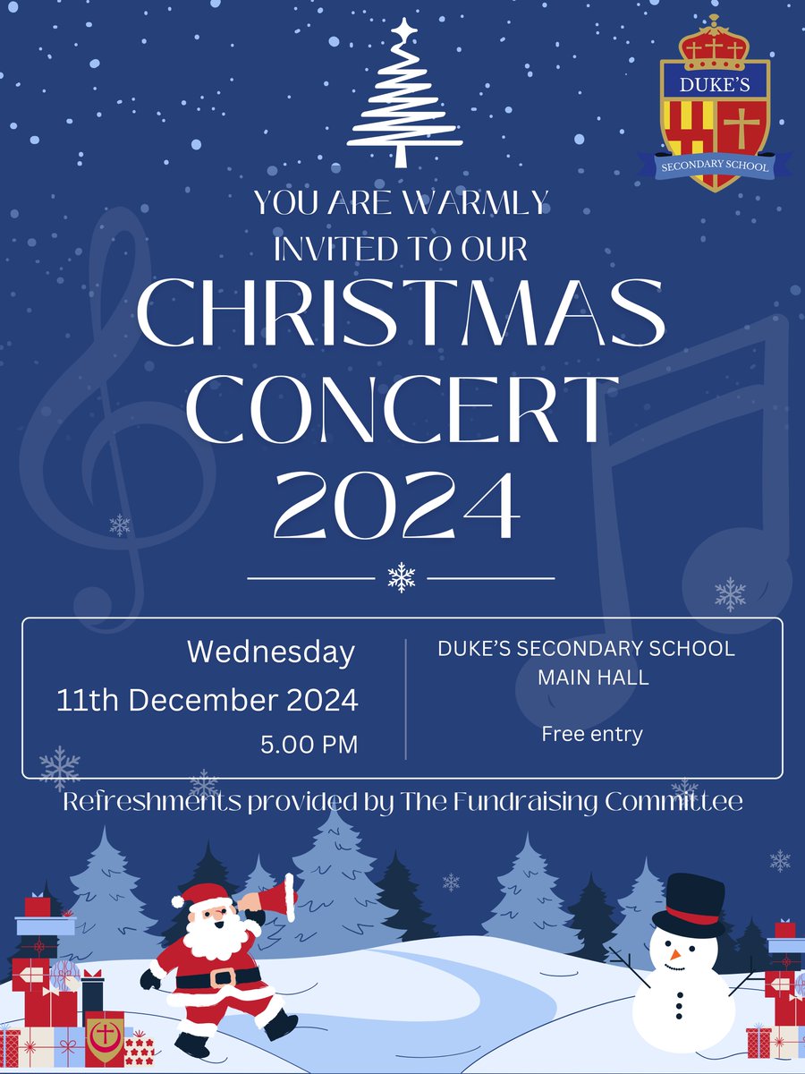Ho ho ho, hello snow!☃️❄️
The perfect day to announce NCEA Duke's Secondary Christmas Concert!

Join us for a night of festive fun, starting at 5pm on Wednesday 11th December. Mark your calendars, and don't miss out on this free event. 🎅❄️☃️

#DukesXmasConcert