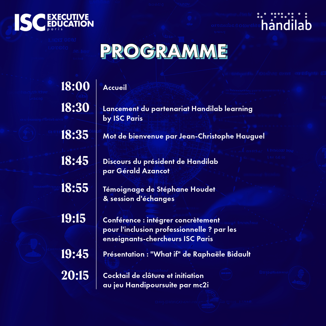 📣Handilab learning by ISC Paris 📣

J-7 avant avant la soirée Handilab Learning  <a href="/handilabinnov/">Handilab</a> &amp; ISC Paris. ⏳ 

Découvrez le programme de cette soirée dédiée à l'innovation et l'inclusion en entreprise. 🚀

Réservez votre place 👉 share-eu1.hsforms.com/1MGBlu_jfQnWmU…