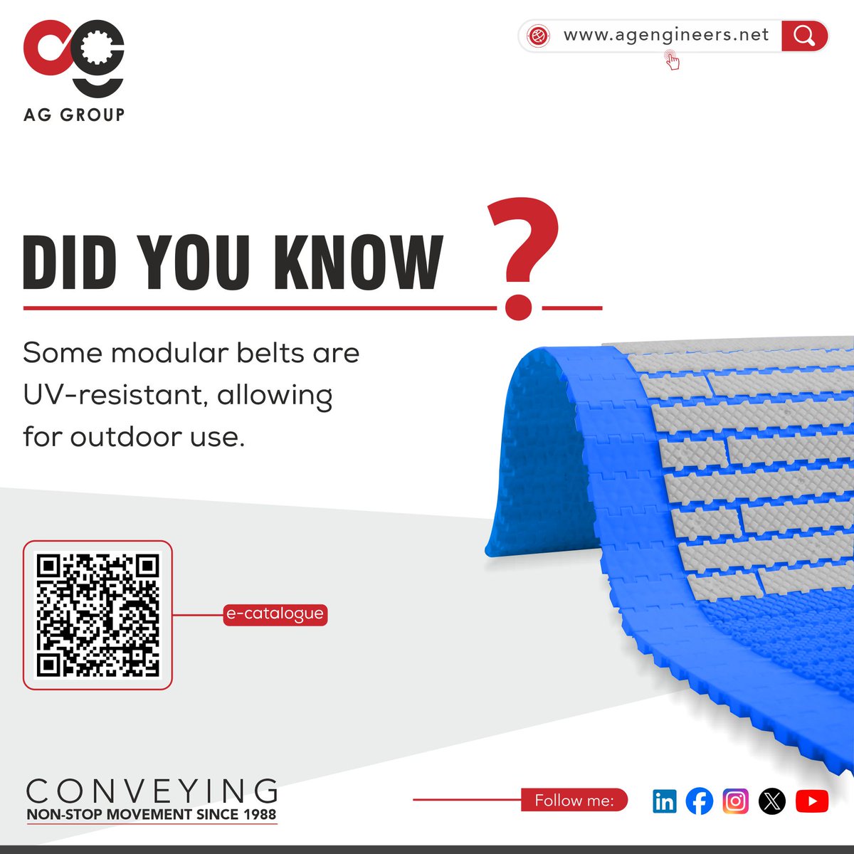 AGGroup542745's tweet image. Did You Know ?
.
.
.
.
#aggroup #modularbelts #conveyorbelts #conveyorsystem #conveyorsolutions