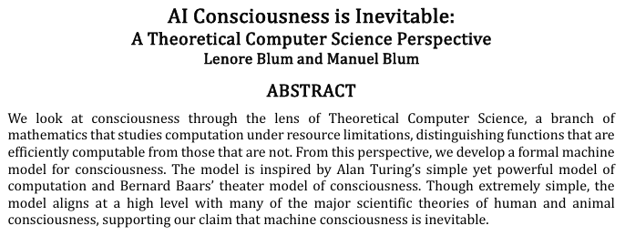 CatalunIACoop's tweet photo. 🧠 És possible que una màquina tingui consciència?

🙀El model Conscious Turing Machine (CTM) redefineix la IA amb retroalimentació i competència distribuïda. Descobreix com aquest model pot simular fenòmens de consciència! 🌍📖

➡️ Llegeix l'article i comparteix la teva opinió!
https://t.co/e9siaIYoWr

💻  Comunitat d'IA en català: https://t.co/qItRmd0TCn

#ConsciènciaArtificial #ConsciousTuringMachine #Intel·ligènciaArtificial #AIResearch