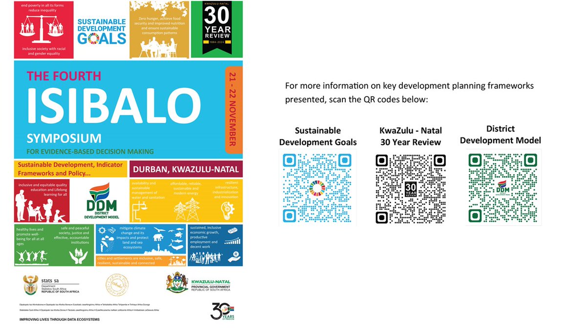 StatsSA's tweet photo. Just 1 day to go until the 4th ISIbalo Symposium kicks off in KZN! Get ready to explore how data &amp; collaboration are shaping a sustainable future under the theme:"What are you doing to ensure no one is left behind?" @kzngov

#ISIbalo2024 #SDGs #Sustainability #DataForDevelopment https://t.co/gAE0D0mTFy
