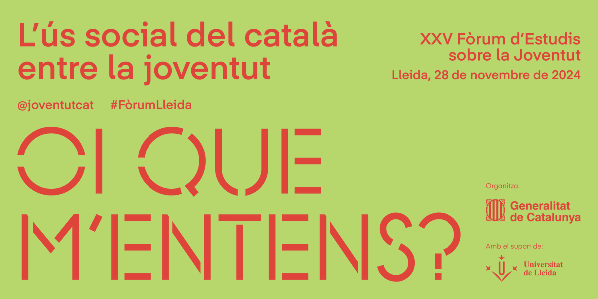 joventutcat's tweet photo. 28/11: el XXV Fòrum d’estudis sobre la joventut, que tindrà lloc a Lleida, se centra en l'anàlisi i la reflexió sobre l’ús social del català entre la joventut a Catalunya.

Compartirem experiències i recursos per a professionals.

🔗https://t.co/pBn1kvRE4C

#ForumLleida @UdL_info https://t.co/0vte6TRsmb